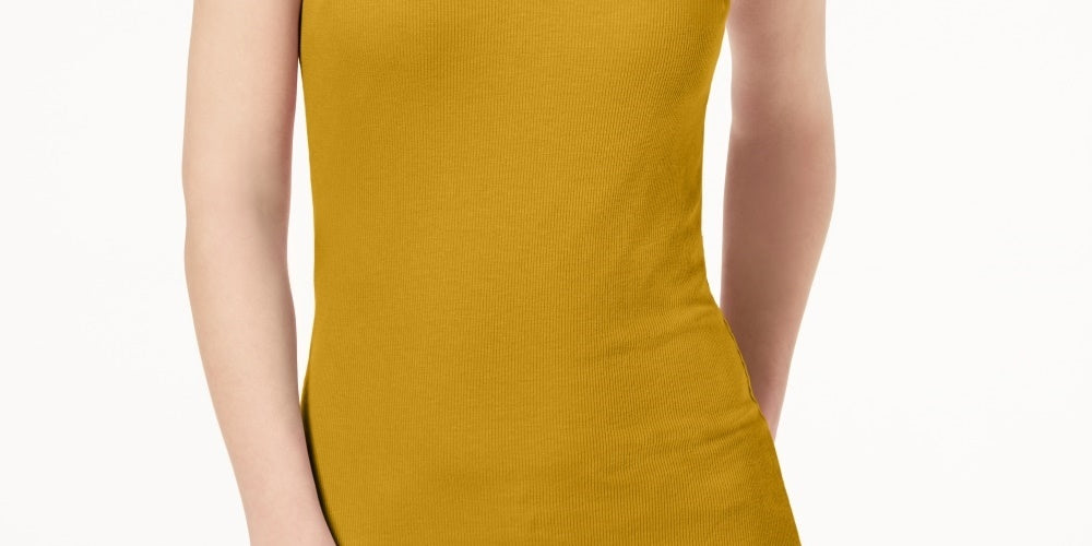 INC International Concepts Top feminino de manga curta com decote em V canelado, tamanho médio, dourado