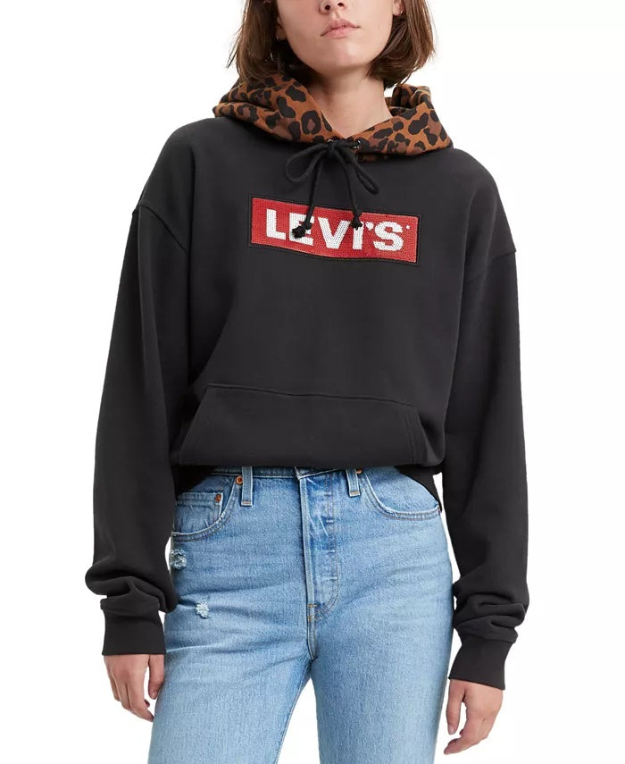 Moletom com capuz esportivo gráfico Levi's Limited Unbasic Cotton feminino, preto, tamanho grande