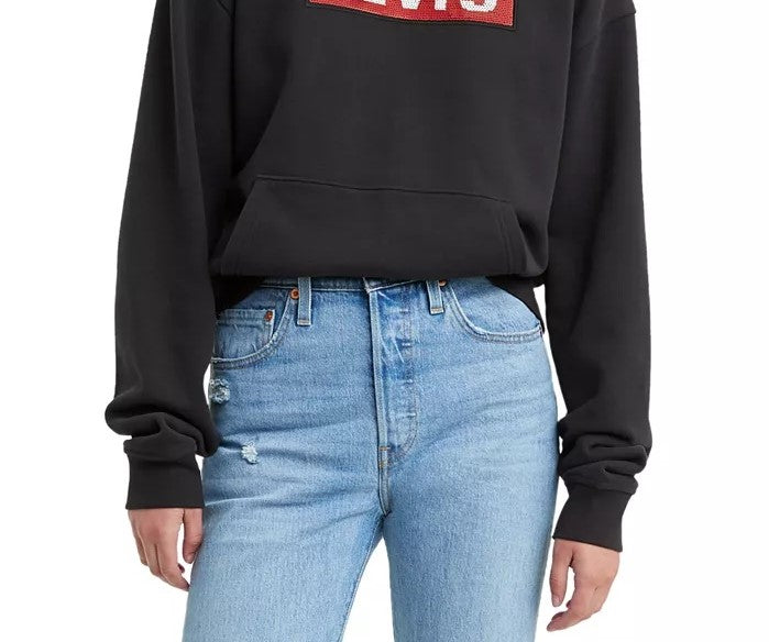 Moletom com capuz esportivo gráfico Levi's Limited Unbasic Cotton feminino, preto, tamanho grande