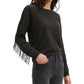 Moletom feminino Levi's com gola redonda e franjas, preto, tamanho grande