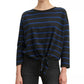 Blusa de algodão Levi's Greta listrada com bainha amarrada, preta, tamanho pequeno, feminina