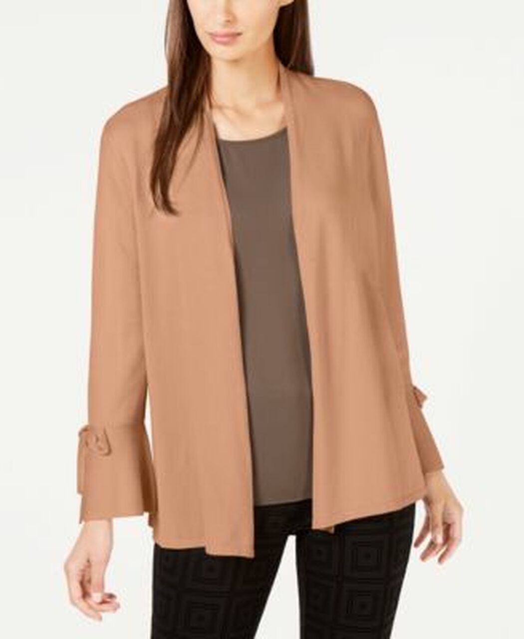 Cardigan Alfani Feminino Manga Amarrada Taupe Tamanho P
