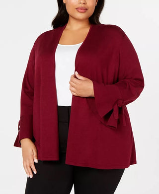 Cardigan feminino Alfani Plus com manga amarrada, vermelho, tamanho 3X