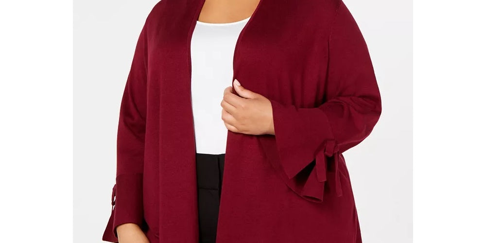 Cardigan feminino Alfani Plus com manga amarrada, vermelho, tamanho 3X