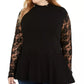 Suéter peplum de renda feminino INC International Concepts, preto, tamanho 3X