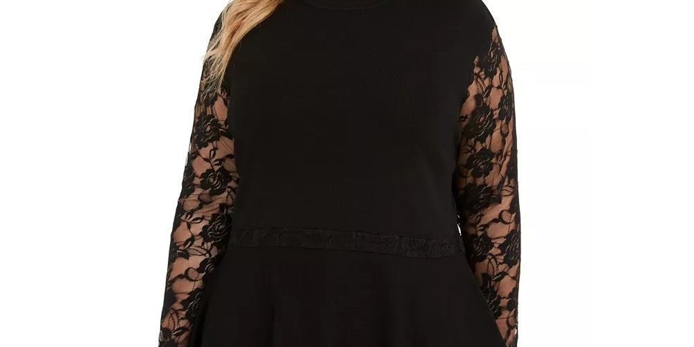Suéter peplum de renda feminino INC International Concepts, preto, tamanho 3X