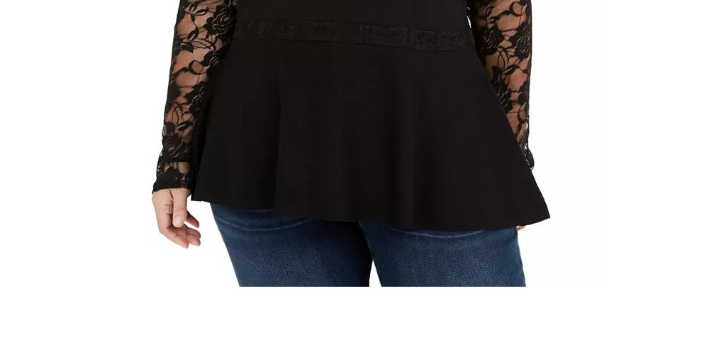 Suéter peplum de renda feminino INC International Concepts, preto, tamanho 3X