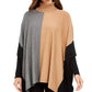 Alfani Suéter Poncho Feminino Gola Alta Colorblock Azul Tamanho P