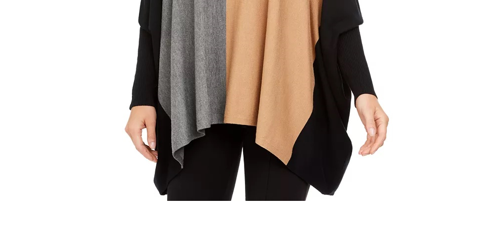 Alfani Suéter Poncho Feminino Gola Alta Colorblock Azul Tamanho P