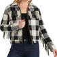 Jaqueta feminina com franjas xadrez de búfalo Lucky Brand, preta, tamanho grande