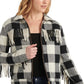 Jaqueta feminina com franjas xadrez de búfalo Lucky Brand, preta, tamanho grande
