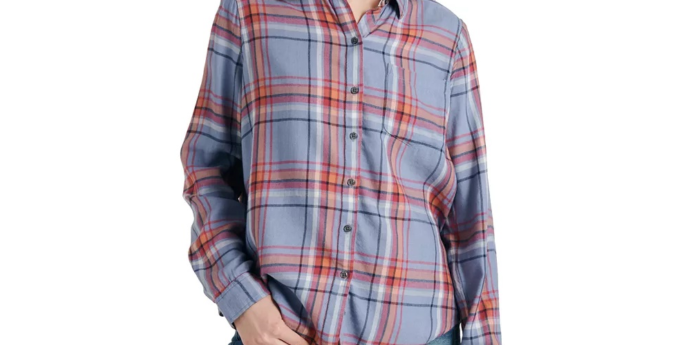 Camisa xadrez feminina Lucky Brand laranja tamanho pequeno