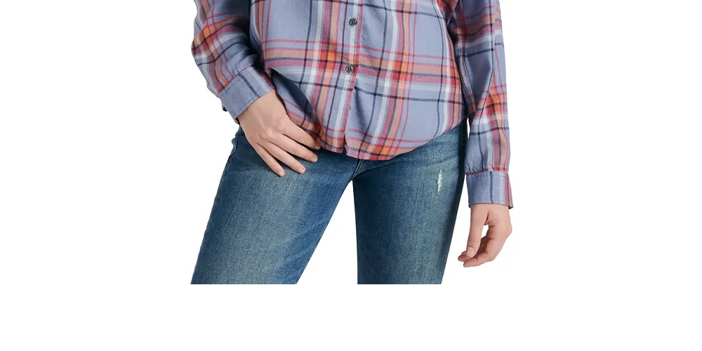 Camisa xadrez feminina Lucky Brand laranja tamanho pequeno