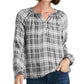 Blusa feminina Lucky Brand Jessica Plaid bordada cinza tamanho grande
