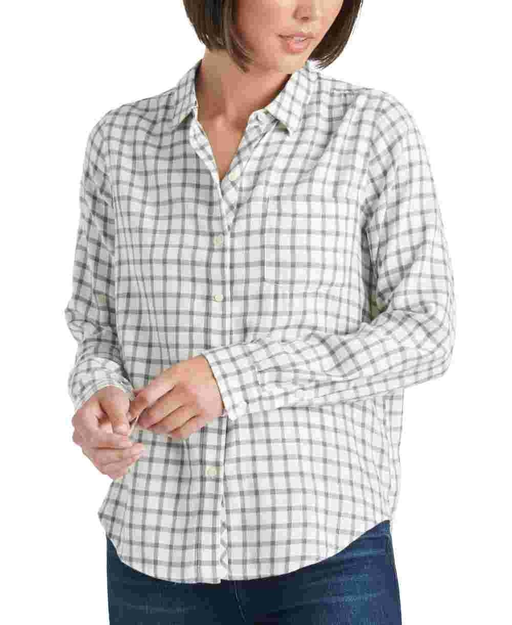 Blusa feminina xadrez de manga comprida com gola, tamanho pequeno, cinza, da Lucky Brand