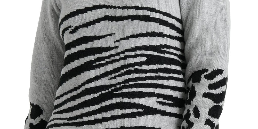 Suéter feminino Lucky Brand com estampa de animais mistos, cinza, tamanho extragrande