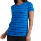 Camiseta feminina listrada com gola redonda Lucky Brand, azul, tamanho médio