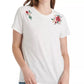 Camiseta feminina de algodão bordada Lucky Brand, branca, tamanho pequeno