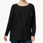 Suéter feminino plus size de manga comprida, alto e baixo, preto, tamanho 1X, da INC International Concepts