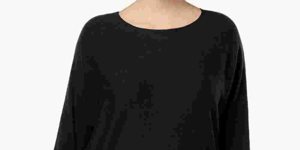 Suéter feminino plus size de manga comprida, alto e baixo, preto, tamanho 1X, da INC International Concepts