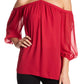 1.STATE Blusa feminina de chiffon transparente com ombros de fora, vermelha, tamanho XX-S