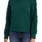 1.STATE Suéter feminino com mangas franjadas e gola redonda, verde, tamanho extra grande