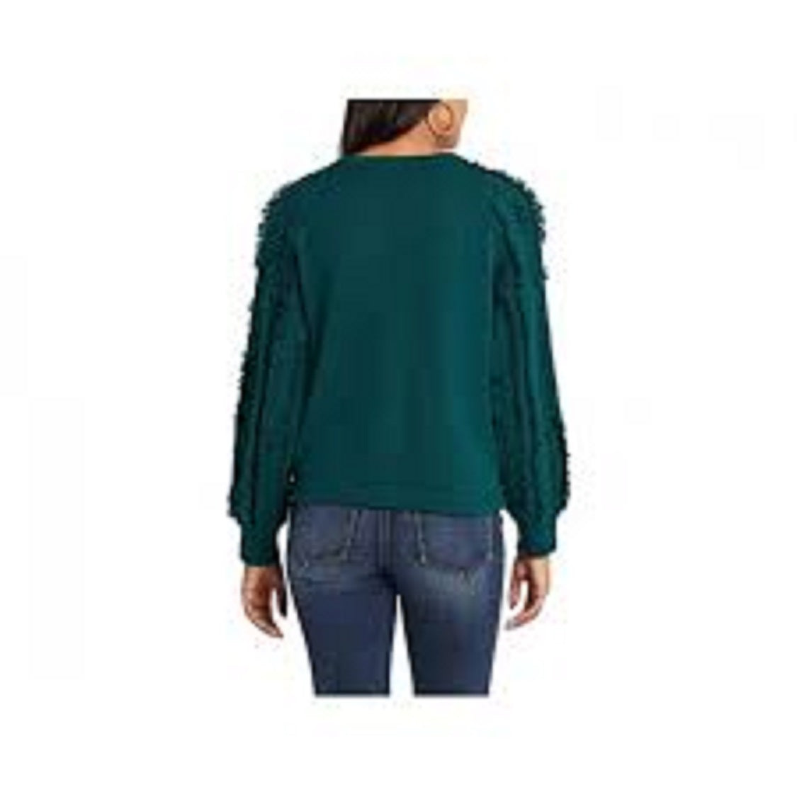 1.STATE Suéter feminino com mangas franjadas e gola redonda, verde, tamanho extra grande