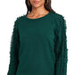 1.STATE Suéter feminino com mangas franjadas e gola redonda, verde, tamanho extra grande