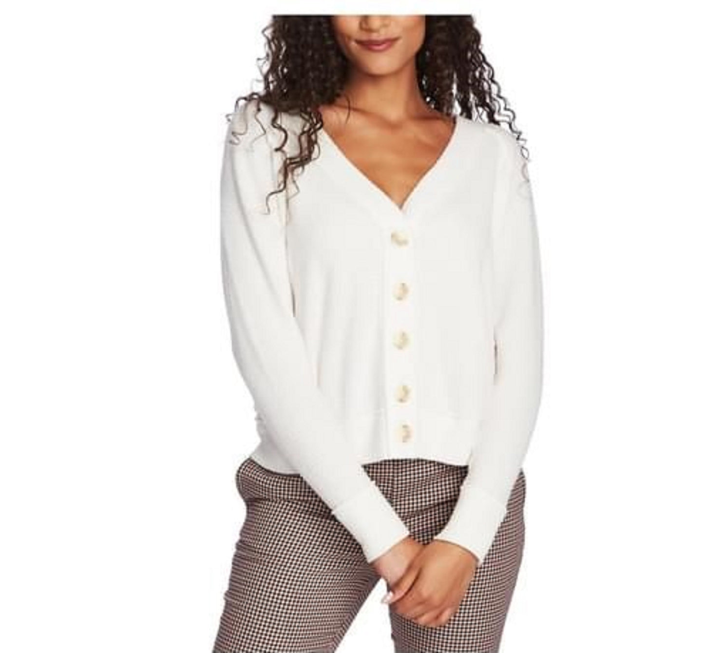 1.STATE Cardigan feminino com decote em V, branco