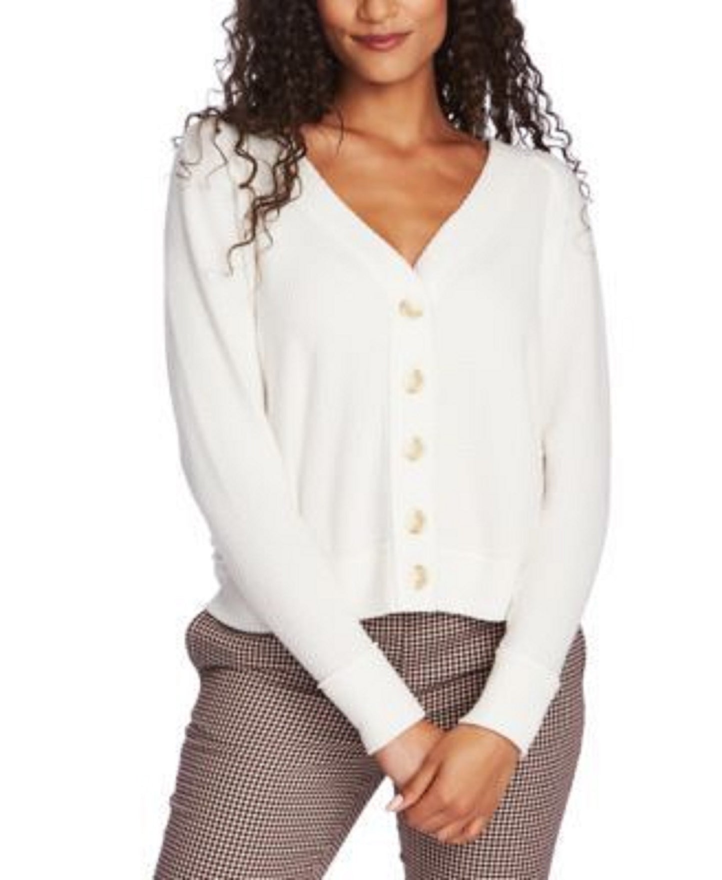 1.STATE Cardigan feminino com decote em V, branco