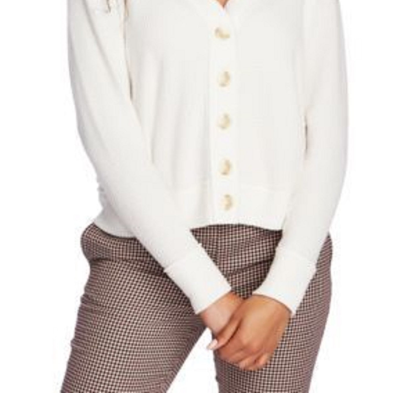 1.STATE Cardigan feminino com decote em V, branco