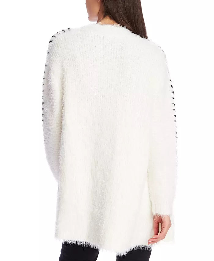 1.STATE Cardigan Feminino Whipstitch Eyelash Branco