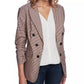 1.STATE Blazer feminino com manga franzida e minixadrez marrom