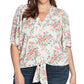 1.STATE Top feminino moderno com estampa floral e amarração frontal marrom