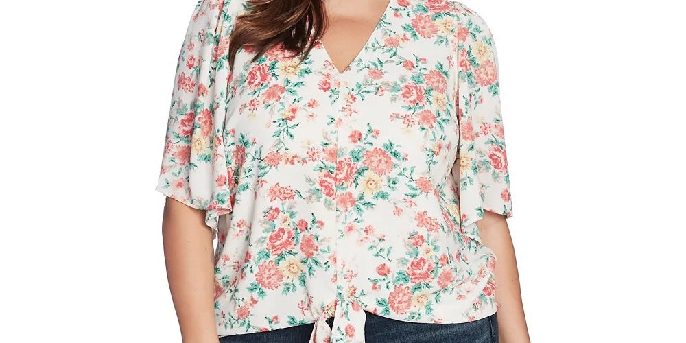 1.STATE Top feminino moderno com estampa floral e amarração frontal marrom