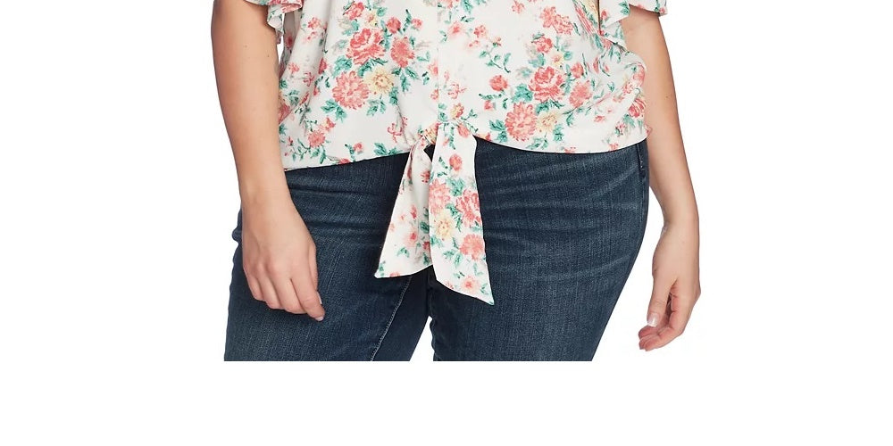 1.STATE Top feminino moderno com estampa floral e amarração frontal marrom