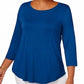 JM Collection Top feminino com decote redondo, azul, tamanho X-S