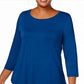 JM Collection Top feminino com decote redondo, azul, tamanho X-S