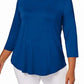 JM Collection Top feminino com decote redondo, azul, tamanho X-S