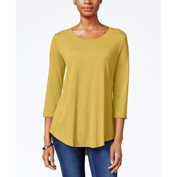 Top feminino com decote redondo da coleção JM, tamanho XX-G, regular e pequeno, dourado