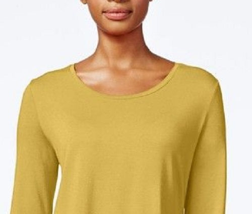 Top feminino com decote redondo da coleção JM, tamanho XX-G, regular e pequeno, dourado