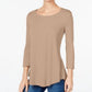 JM Women's Collection Top com decote redondo bege escuro tamanho pequeno