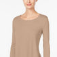 JM Women's Collection Top com decote redondo bege escuro tamanho pequeno