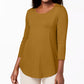 Top feminino com decote redondo e manga curta JM Collection, dourado, tamanho médio