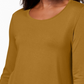 Top feminino com decote redondo e manga curta JM Collection, dourado, tamanho médio