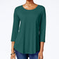 Top feminino com decote redondo e manga curta JM Collection, verde, tamanho XX-G