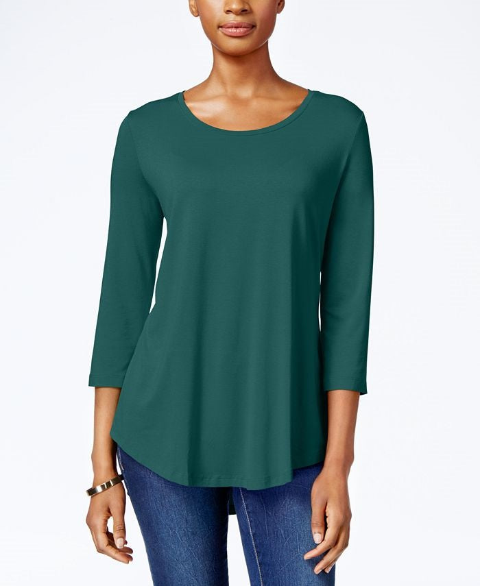 Top feminino com decote redondo e manga curta JM Collection, verde, tamanho XX-G