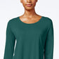 Top feminino com decote redondo e manga curta JM Collection, verde, tamanho XX-G