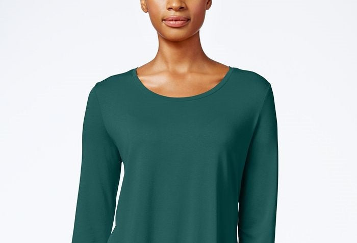 Top feminino com decote redondo e manga curta JM Collection, verde, tamanho XX-G