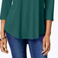 Top feminino com decote redondo e manga curta JM Collection, verde, tamanho XX-G